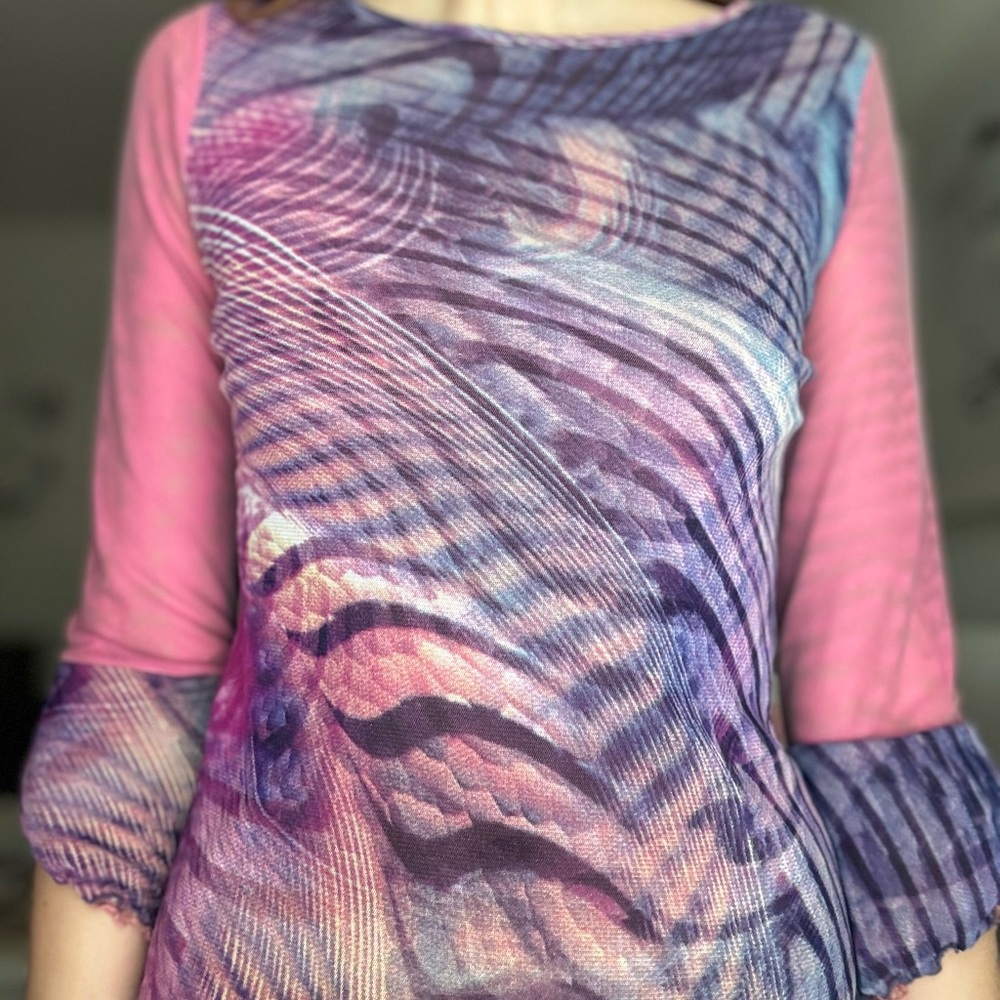 Colorful Women's Top with Pink and Blue Design